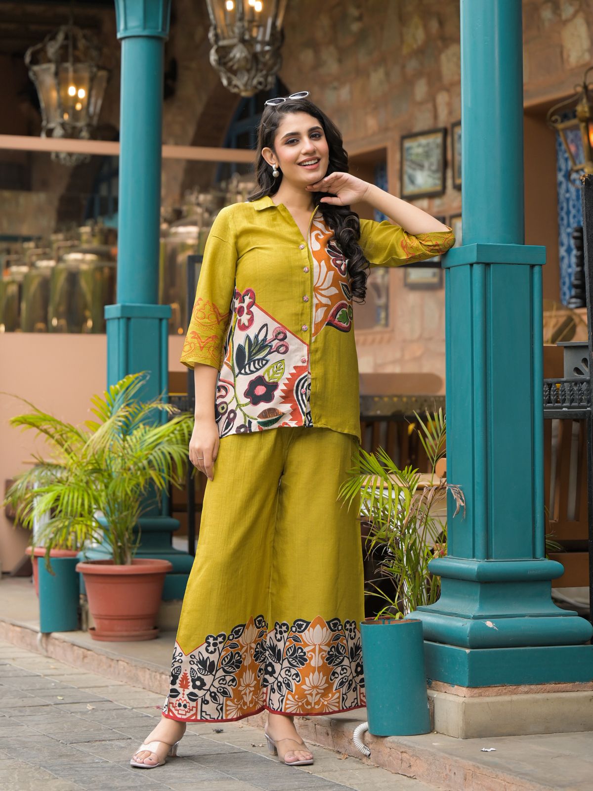 Partywear Printed Coord set for women- Shirt and Pant set