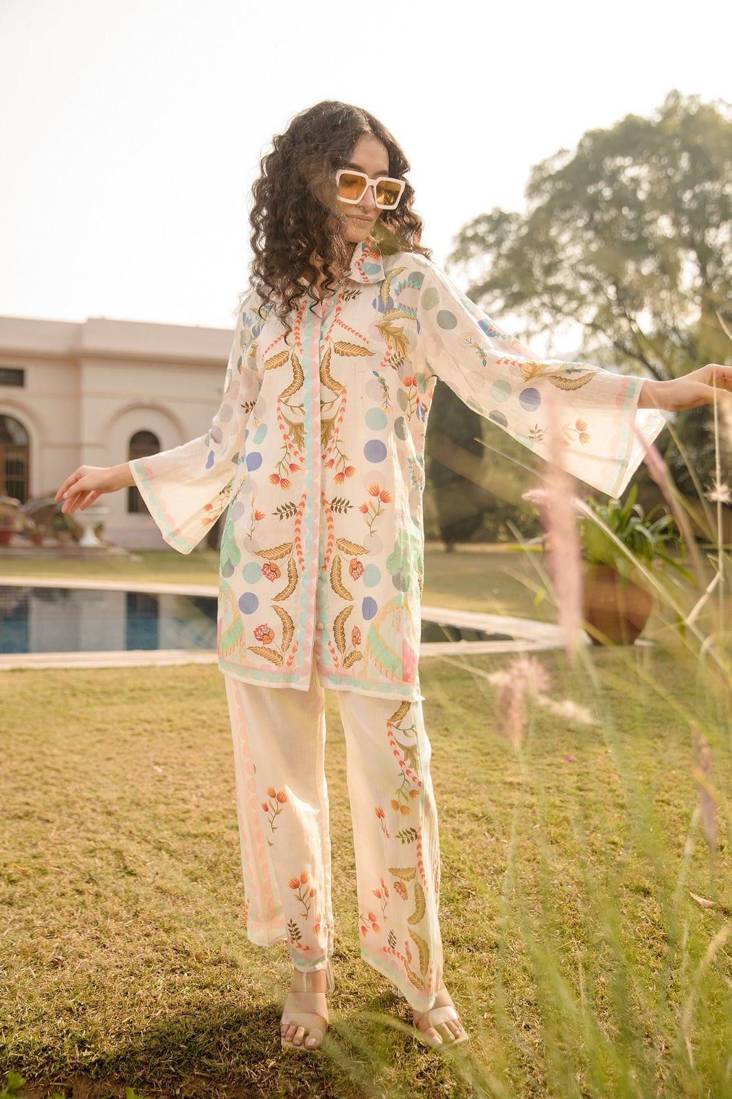 Floral Caramel Cotton Co-ord set - Coord Set for Women