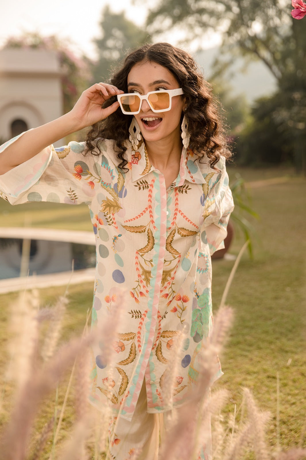 Floral Caramel Cotton Co-ord set - Coord Set for Women
