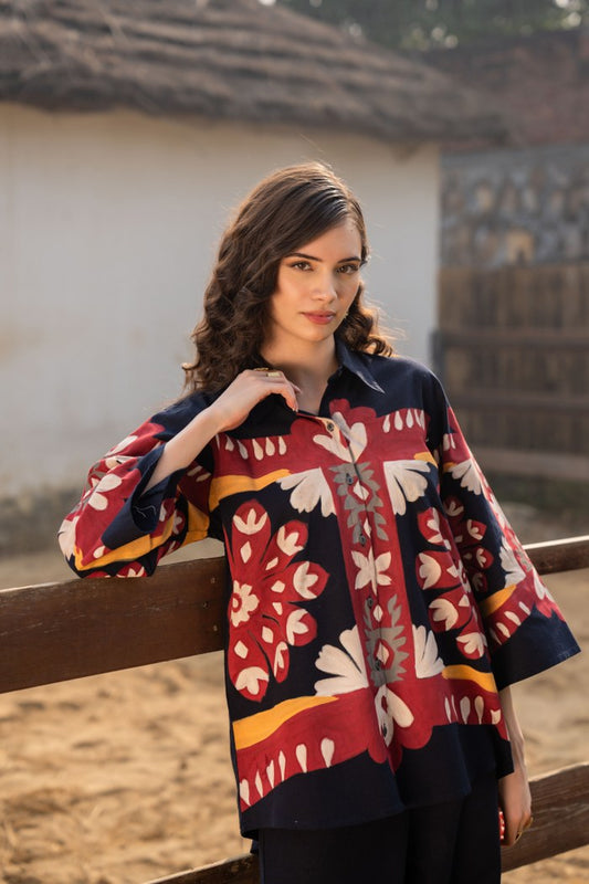 Trending Poplin Brush Paint Co-Ord Set Collared Shirt & Trousers | Casual & Semi-Formal Wear