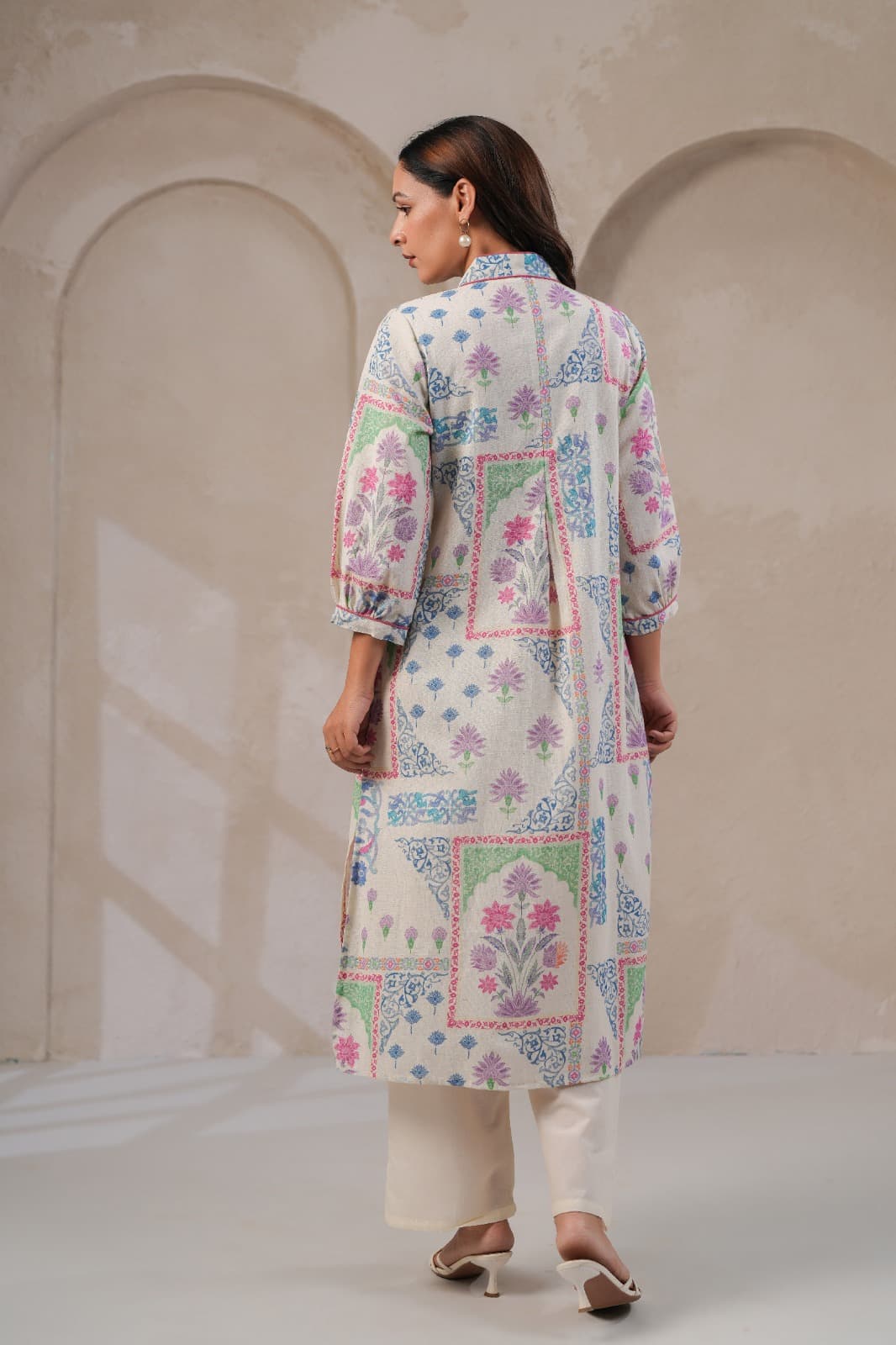 Women’s Pastel Jaipuri print Cotton flex Kurti Pant set with pockets - Suit Set Kurti Pant Dupatta Set
