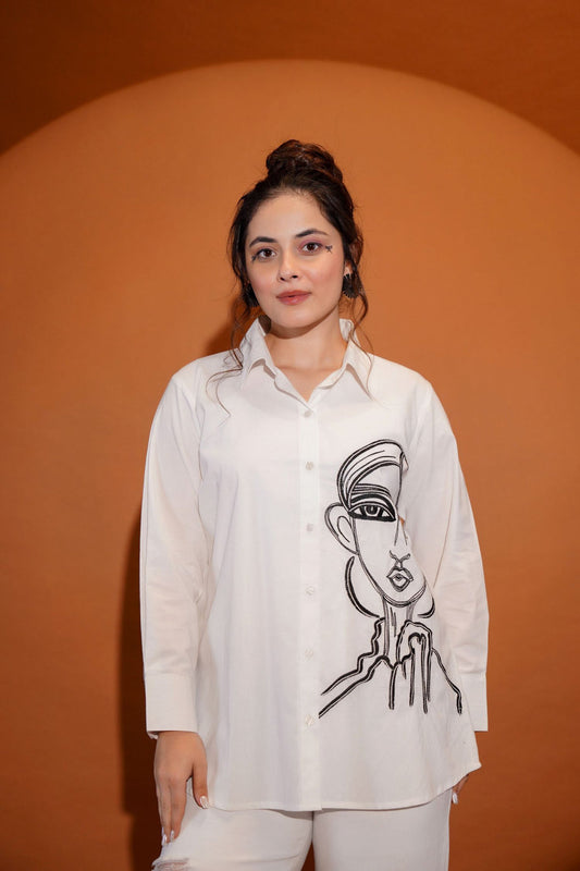 White Embroidered Shirt for Women