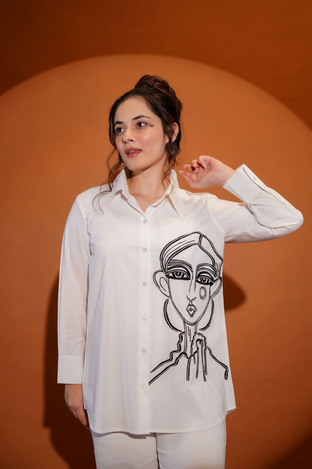White Embroidered Shirt for Women