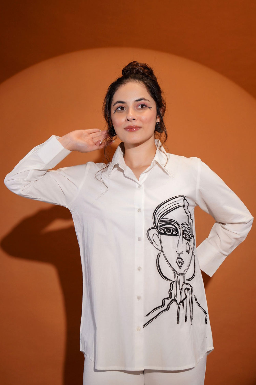 White Embroidered Shirt for Women