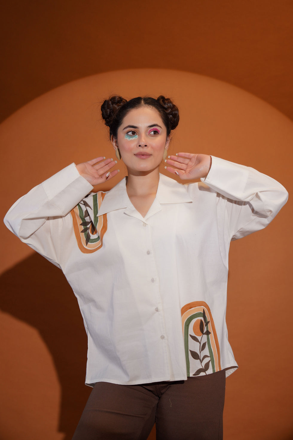 White Shirt Hand painted look and Drop shoulder pattern Cotton Poplin - shirt