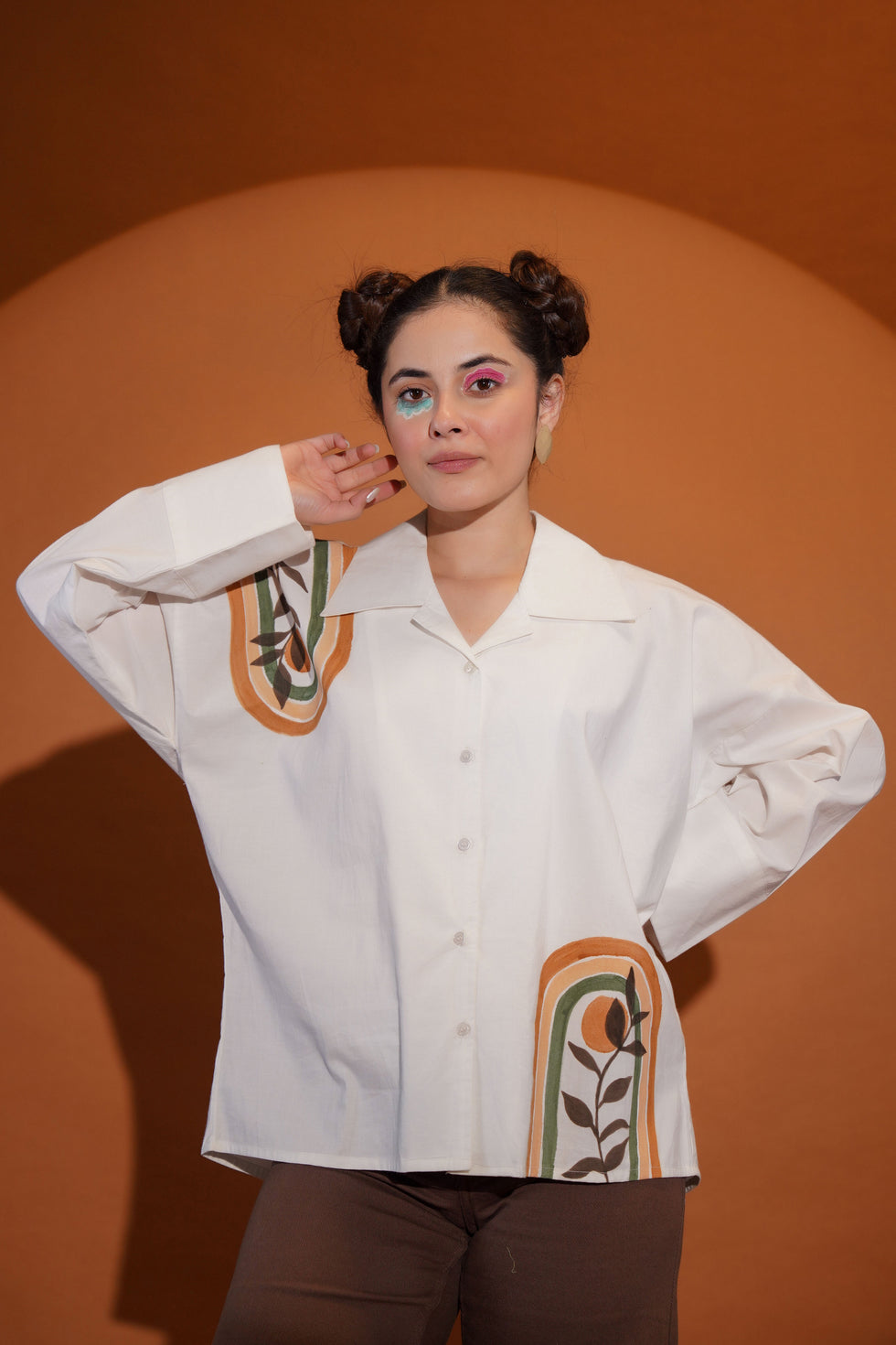 White Shirt Hand painted look and Drop shoulder pattern Cotton Poplin - shirt