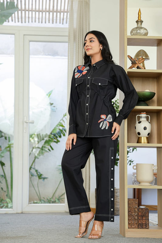 Black Thread Embroidered Indo-Western Coord Set - Coord Set for Women