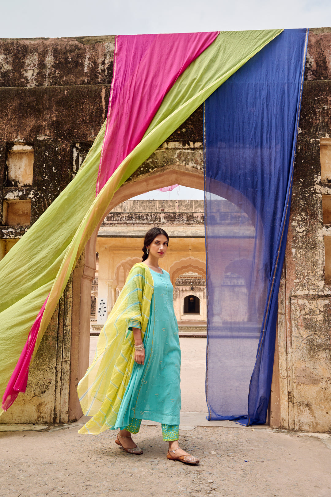 Firozi embroidered Kurta Pant Dupatta Set