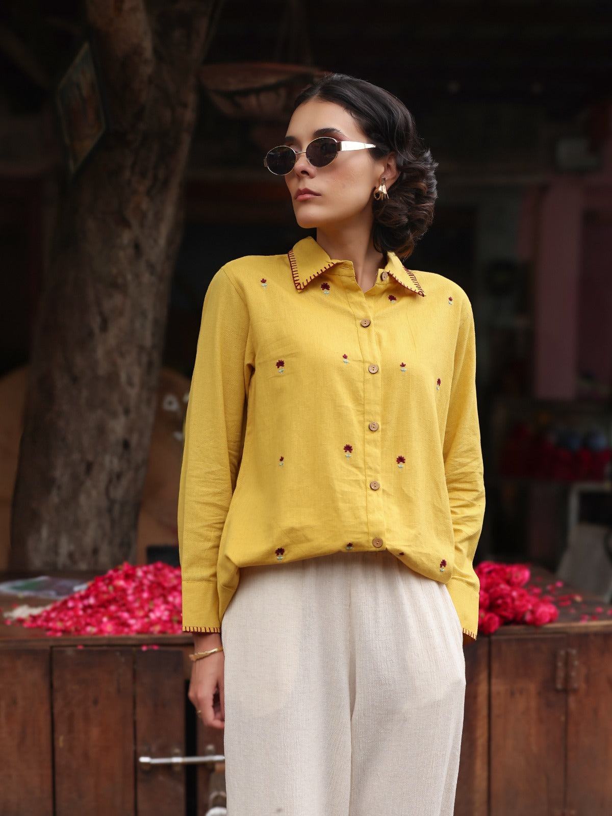 Mustard Yellow Embroidered Shirt