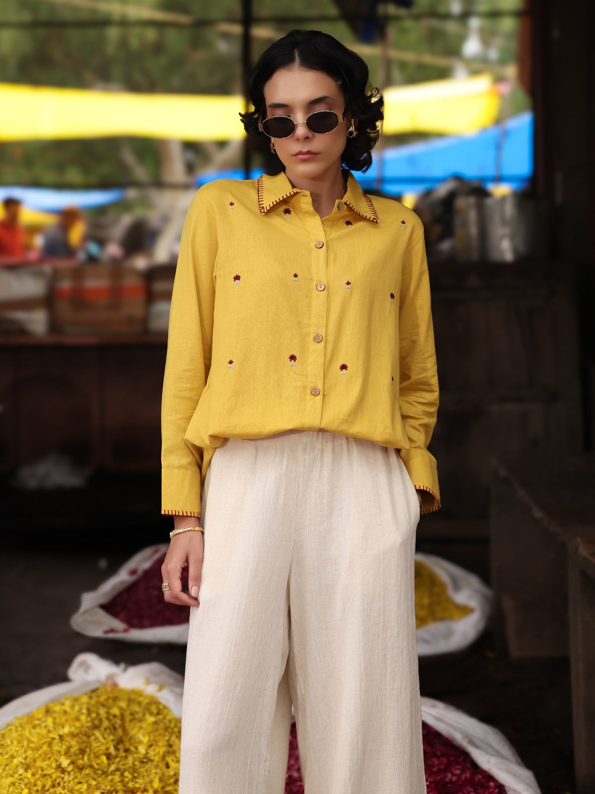 Mustard Yellow Embroidered Shirt