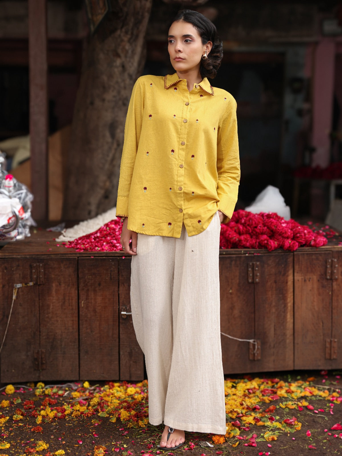Mustard Yellow Embroidered Shirt