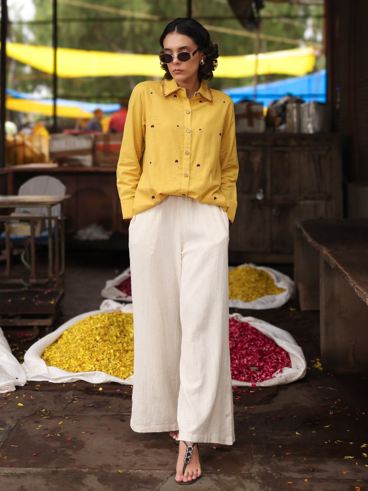 Mustard Yellow Embroidered Shirt