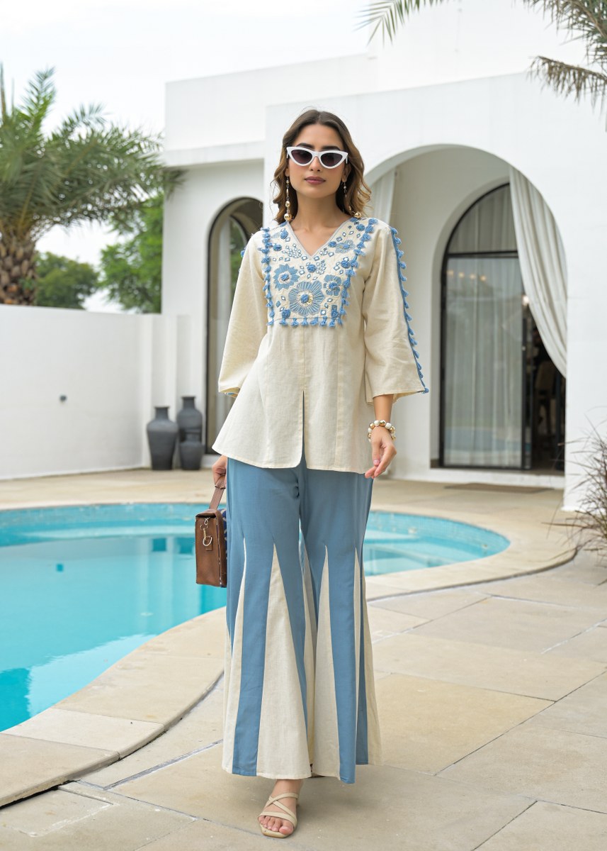Indo-western Co-Ord set with tassels and embroidery