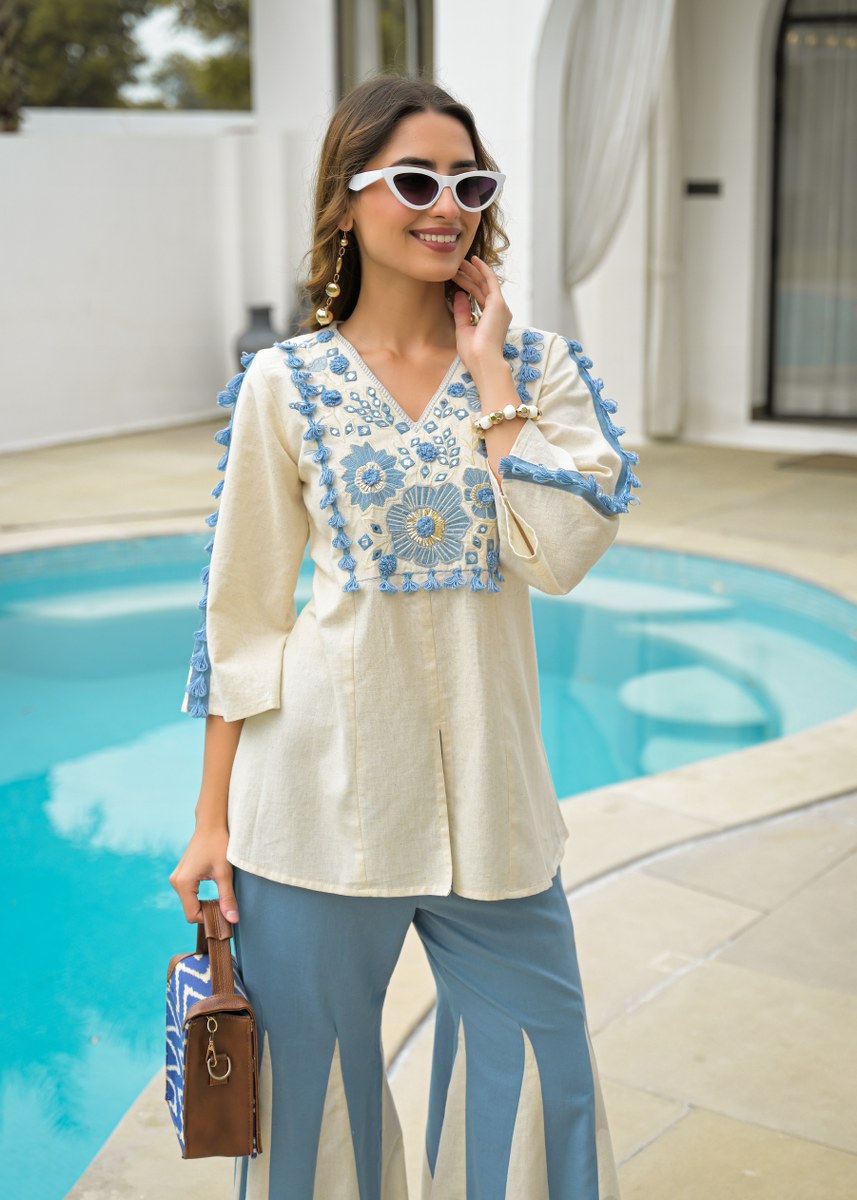 Indo-western Co-Ord set with tassels and embroidery