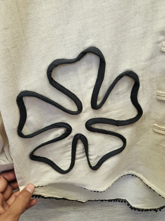 White Applique Work Cotton Flex Co-Ord Set