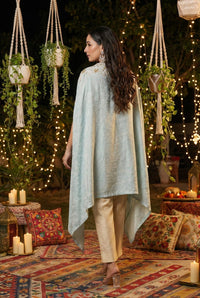 Pastel Blue Indo Western Kaftan Kurta Set for Women | Embroidered Co-Ord - Kaftan Pant Set