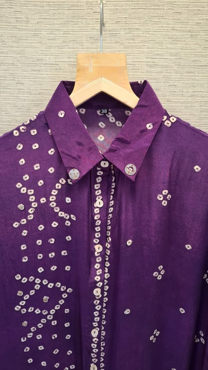 Purple Bandhani Printed Indo-Western Crepe Shirt Top