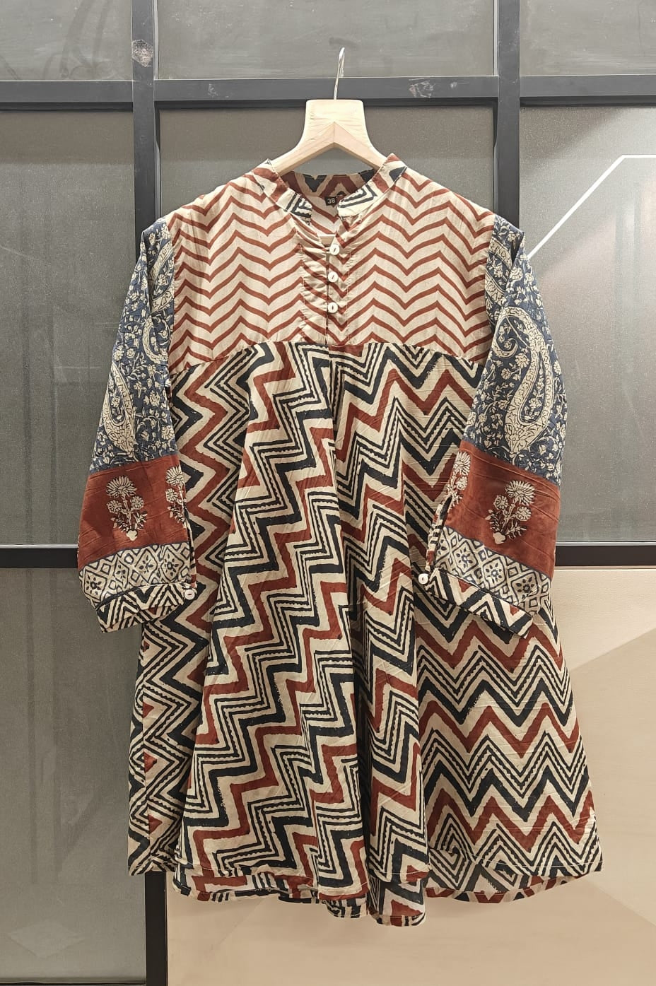 Red Black Chevron Print Fusion A-Line Kurti for Women