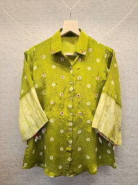 Lime Green Bandhej and Shibori Print shirt