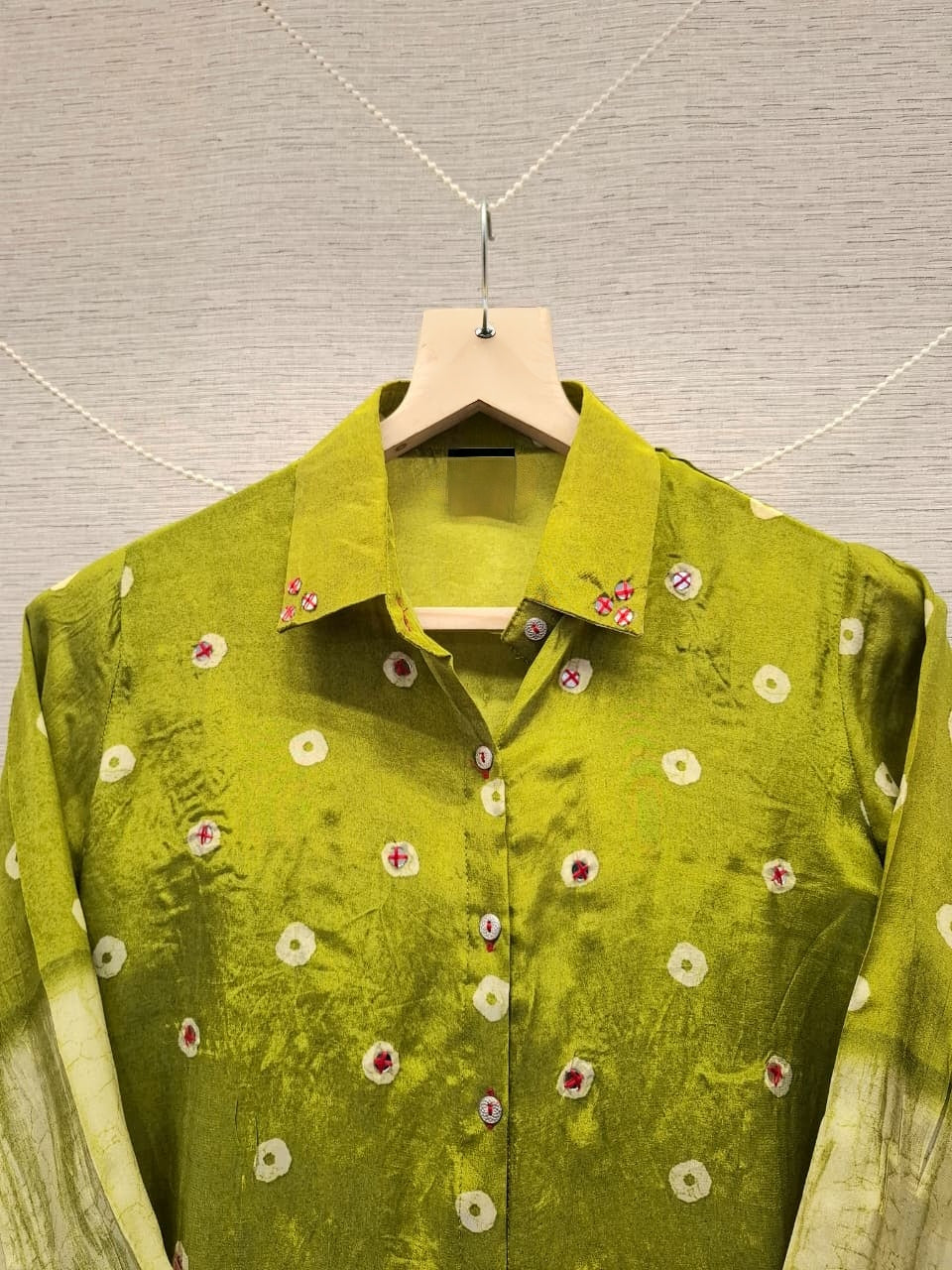Lime Green Bandhej and Shibori Print shirt