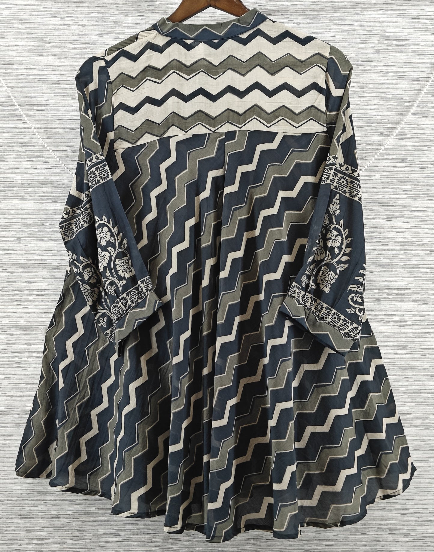 Grey & Black Chevron Mul Chanderi Short Kurti for Women