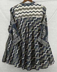 Grey & Black Chevron Mul Chanderi Short Kurti for Women