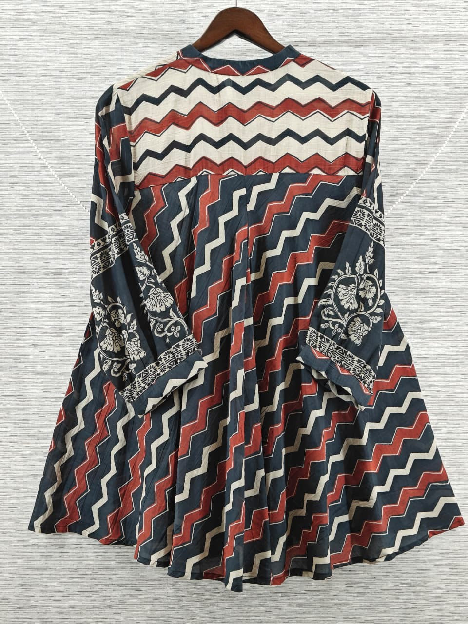 Red & Black Chevron Mul Chanderi Short Kurti for Women
