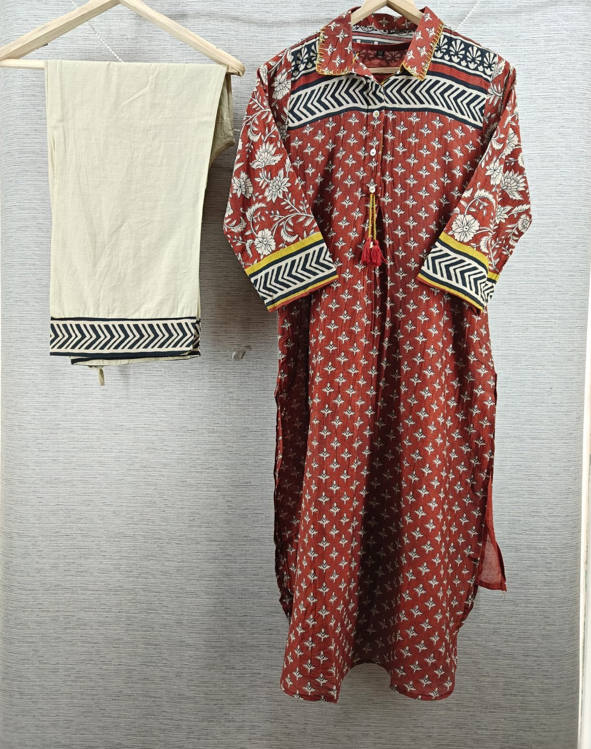 Red Mul Chanderi Kurti Pant set