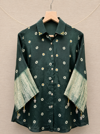 Dark Green Bandhej and Shibori Print shirt