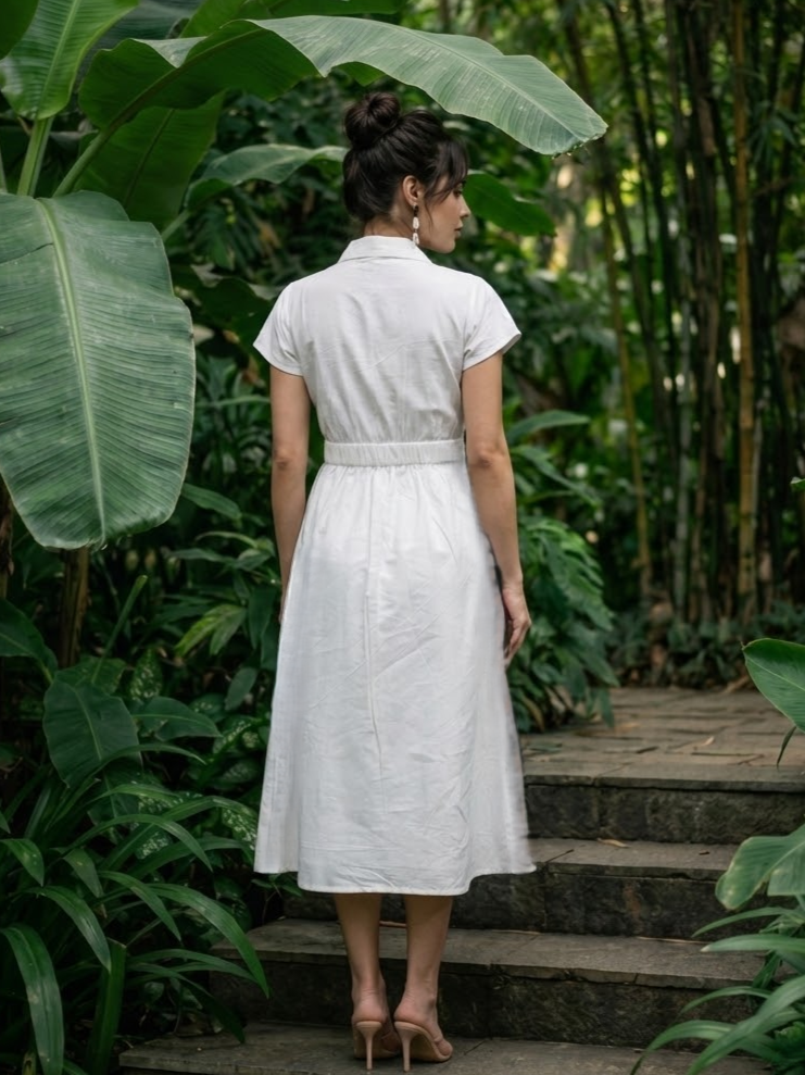 Wrap Style White Midi Dress