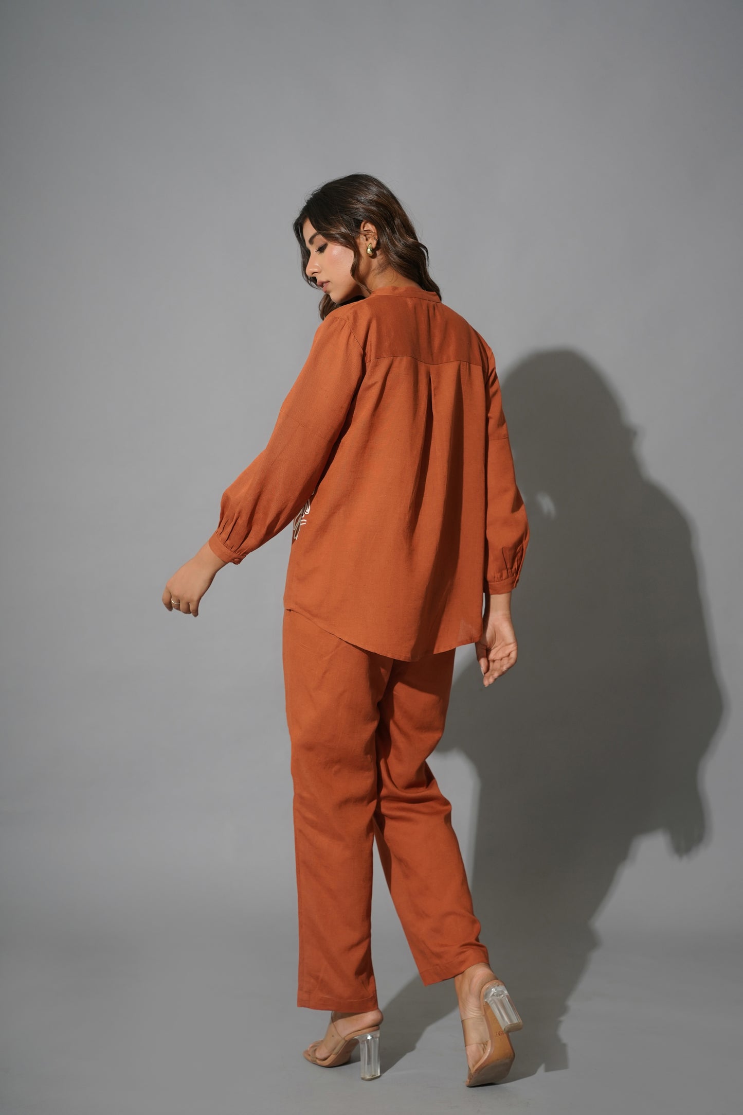 Rust Cotton Embroidered Co-Ord Set