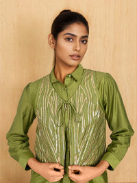 Green Sequin Partywear Waistcoat Co-Ord set - Coord Set for Women