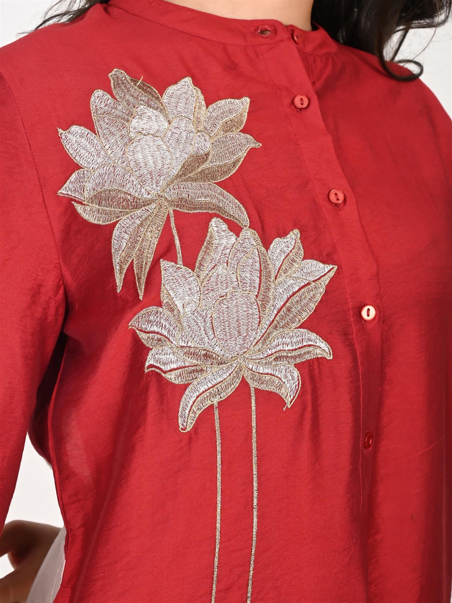 Maroon and Gray Floral Patch Work Festive Co-Ord set