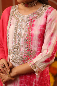 Pink Shibori Sharara Set - Suit Set Kurti Pant Dupatta Set