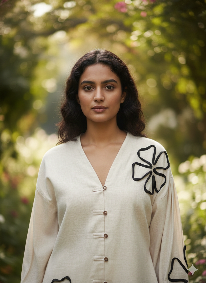 White Applique Work Cotton Flex Co-Ord Set