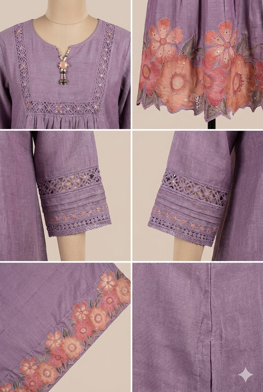 Lavendar Blossom Floral Kurta Pant Set