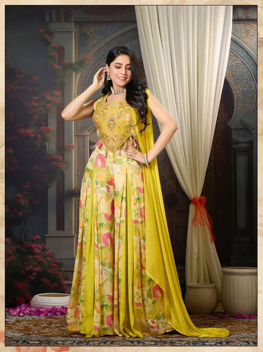 Indowestern Bustier Top Pallazzo and Dupatta - Coord Set for Women