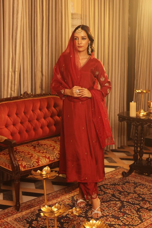 Maroon Heavy Salwar Kameez for women - Suit Set Kurti Pant Dupatta Set