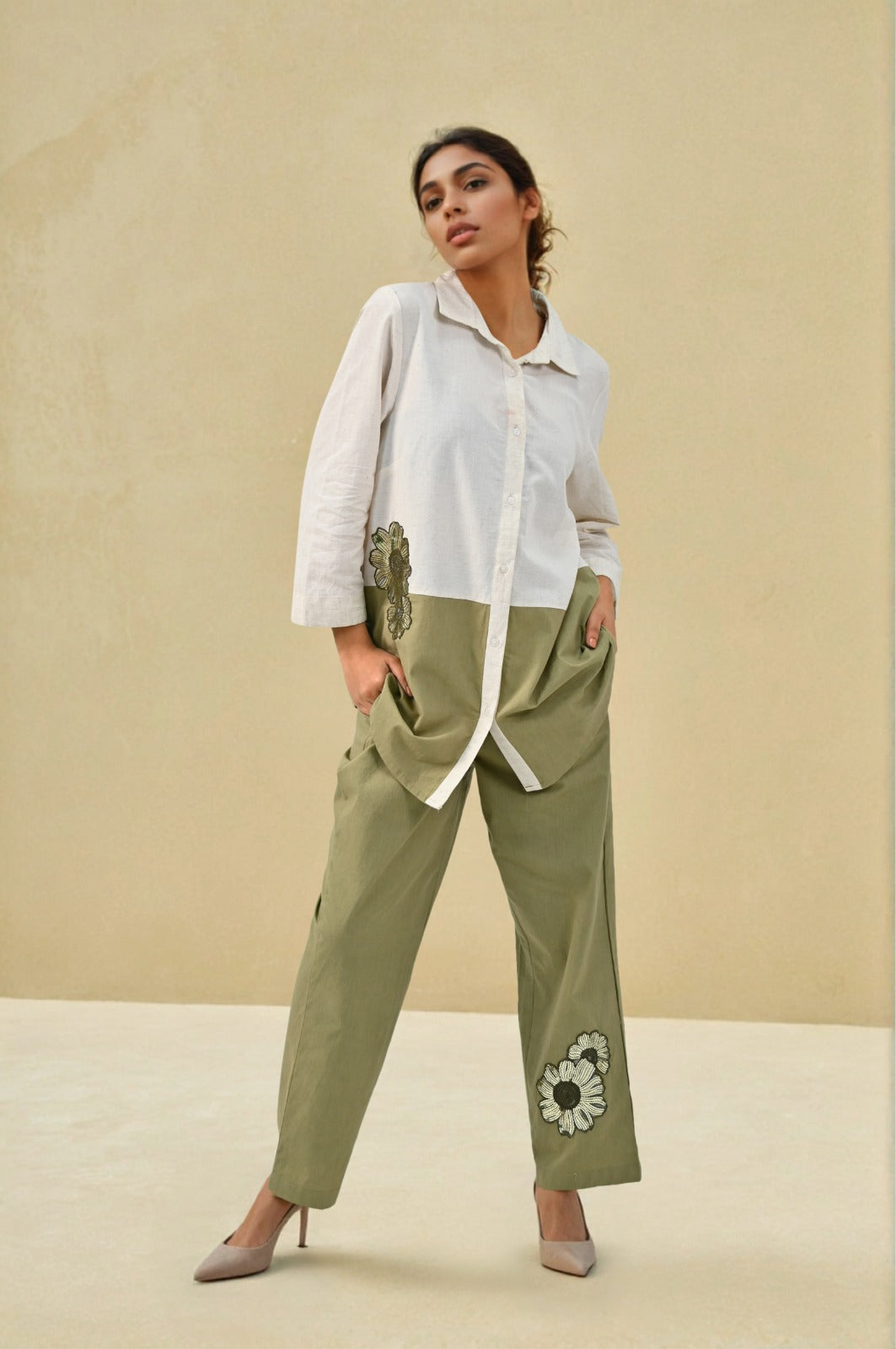 White and Green Co-Ords for women - Coord Set for Women