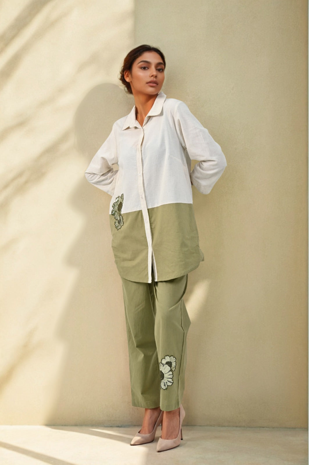 White and Green Co-Ords for women - Coord Set for Women