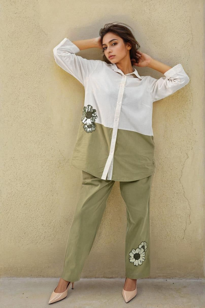 White and Green Co-Ords for women - Coord Set for Women