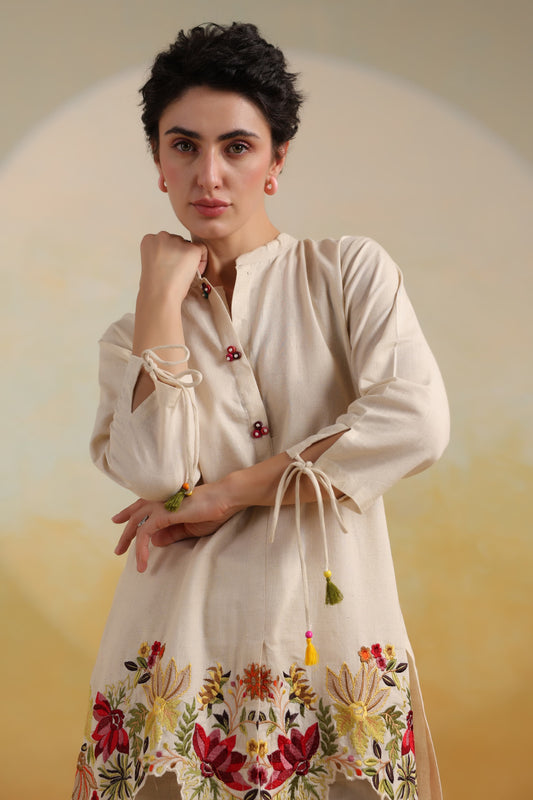 Floral Embroidered Beige Co-ord set