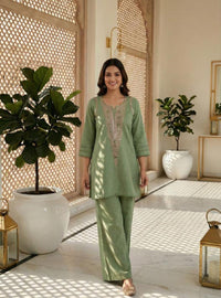 Peach Mirror Work Indo western kurta set