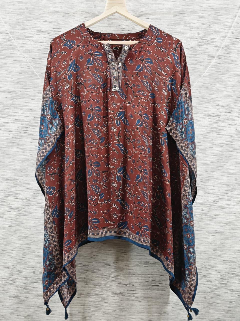Red blue Floral Fusion Kaftan Top
