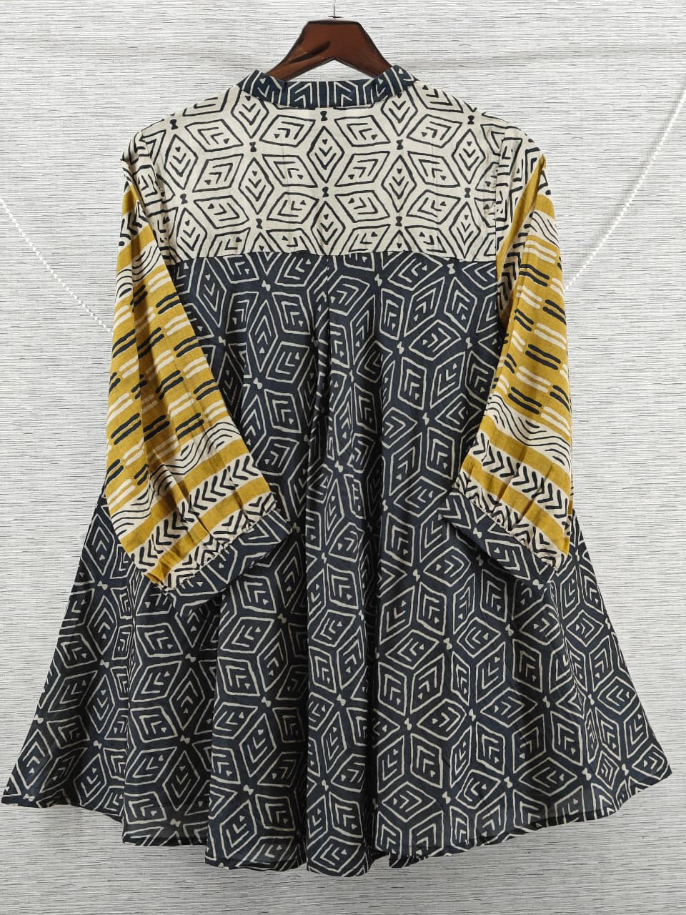 Black Geometric Print Mul Chanderi Short Kurti for Women