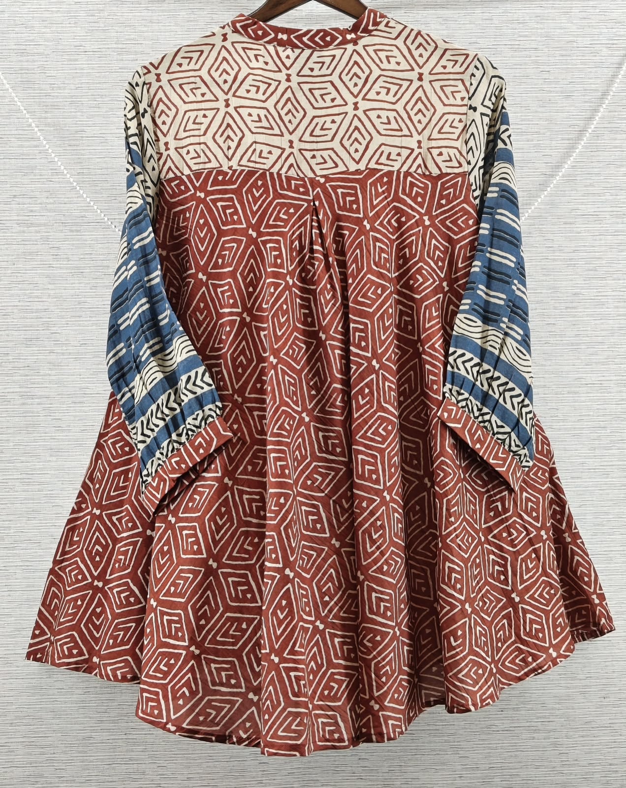 Red Blue ethnic Mul Chanderi Short Kurti for Women