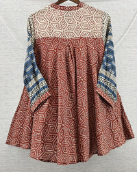 Red Blue ethnic Mul Chanderi Short Kurti for Women