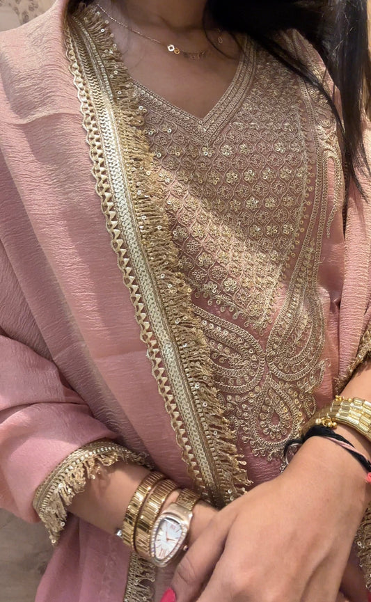 Shimmer Crush Tissue Suit Salwar Set for Women - Suit Set Kurti Pant Dupatta Set