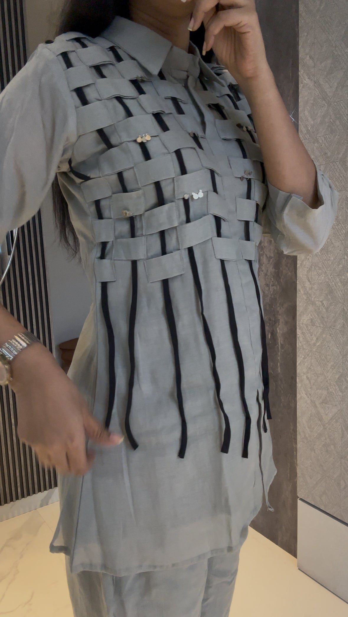 Grey mul chanderi lace and embellished indo-western Co-Ord
