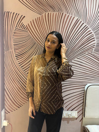 Brown Bandhani Kalamkari Printed Crepe Shirt